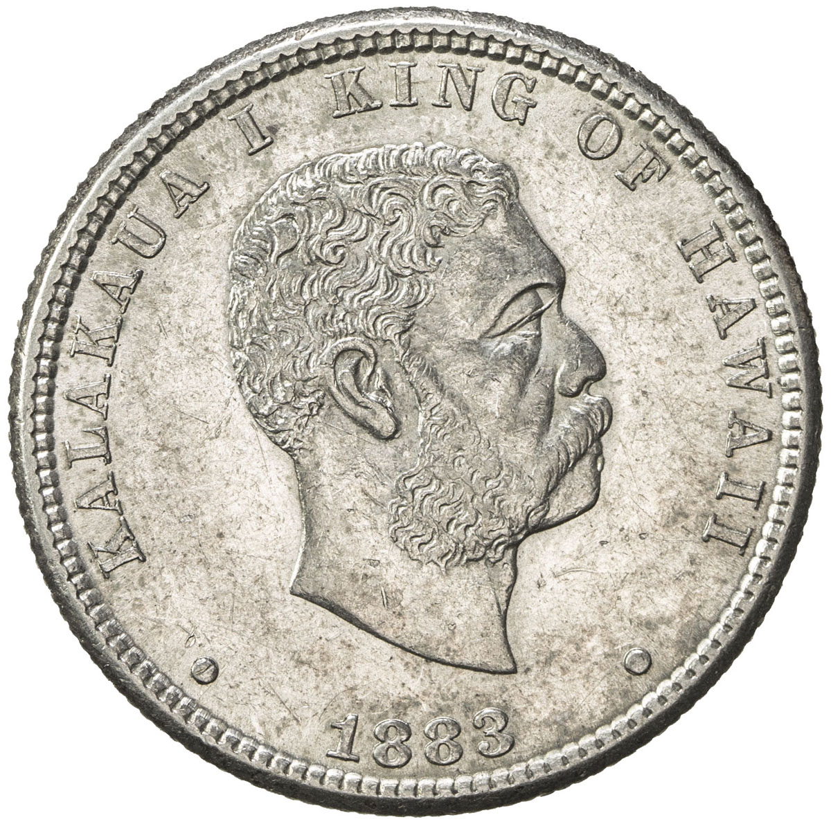 World Coins - Australia & Pacific，HAWAII: Kalakaua, 1874-1891, AR quarter (hapaha), 1883, KM-5, AU, 