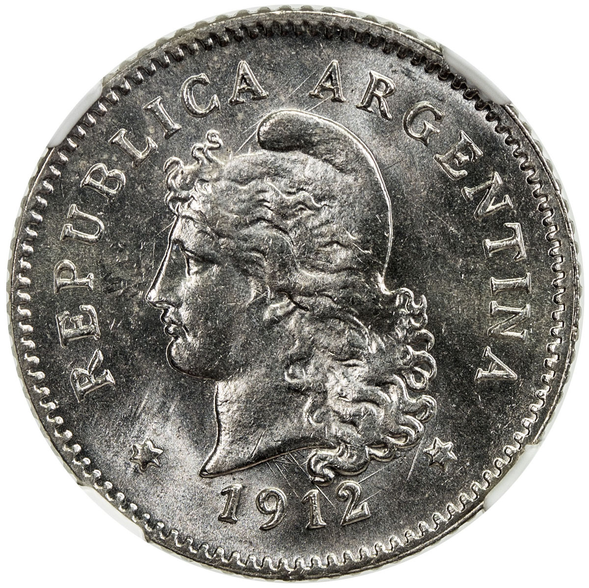 World Coins - The Americas，ARGENTINA: Republic, 1912, KM-35, a lovely example! NGC graded MS65.