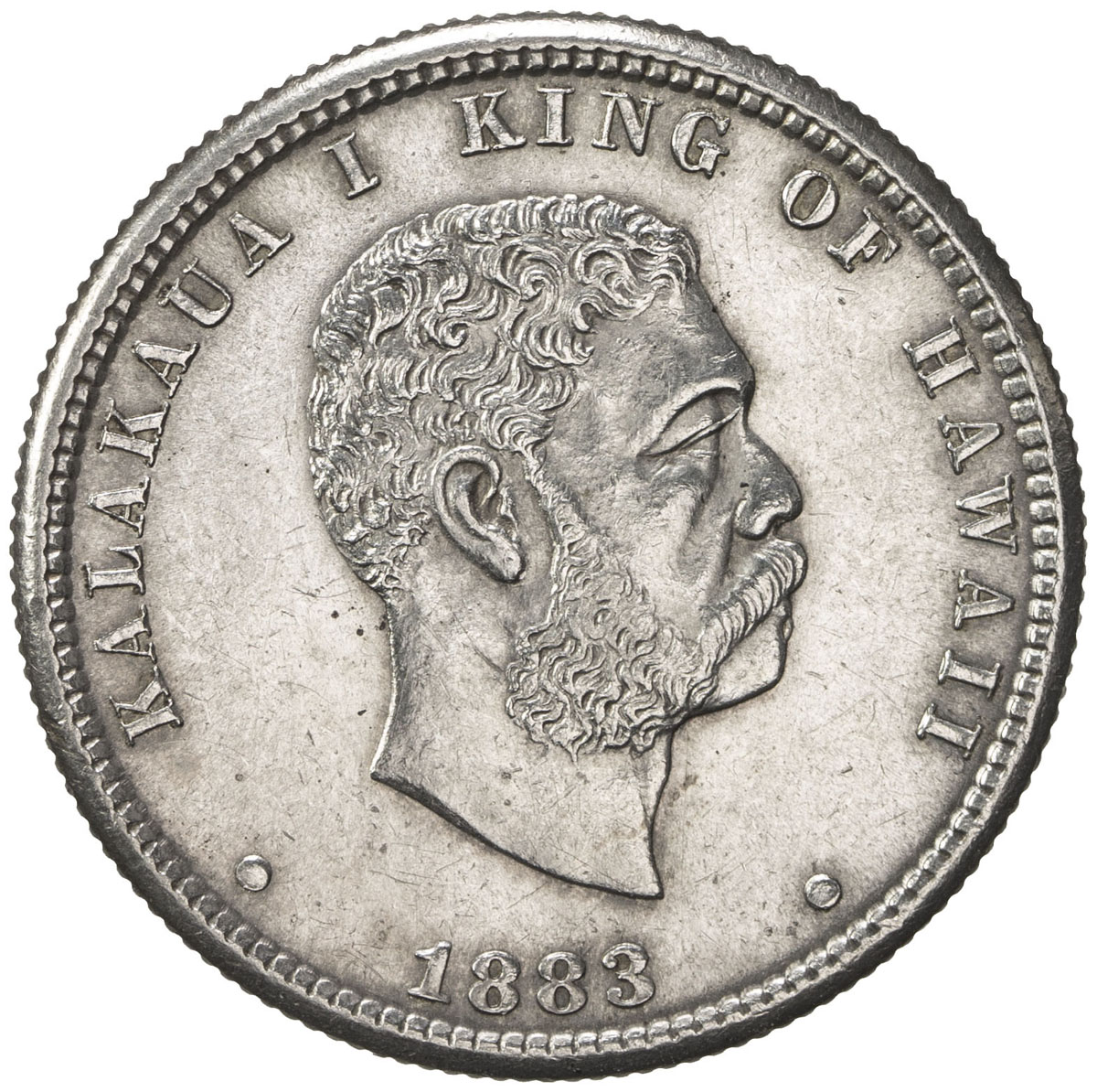World Coins - Australia & Pacific，HAWAII: Kalakaua, 1874-1891, AR quarter (hapaha), 1883, KM-5, AU, 