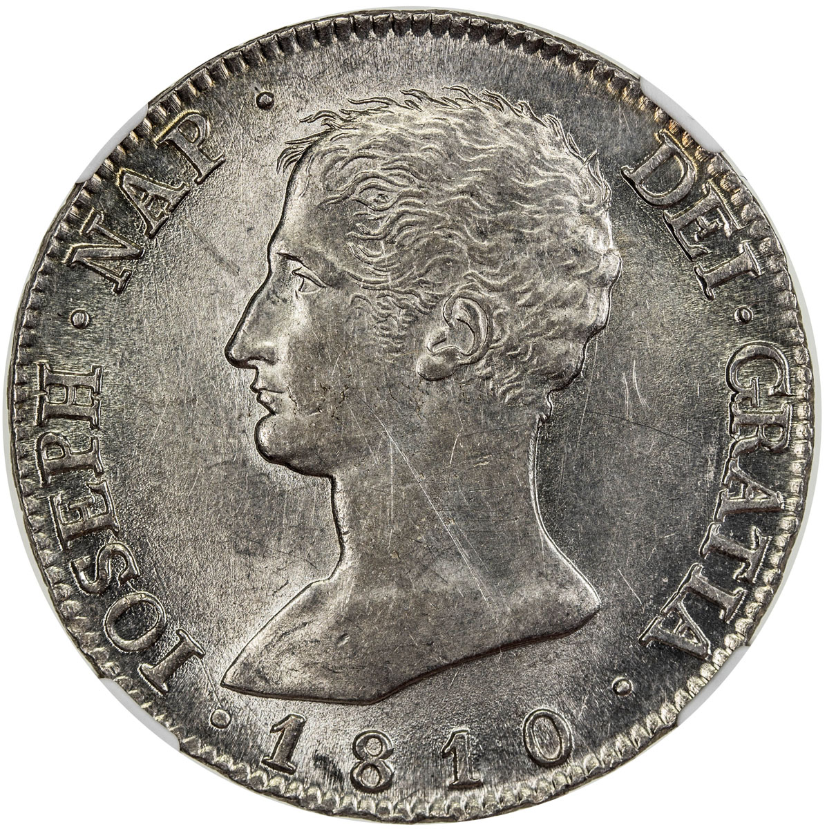 World Coins - Europe，SPAIN: Joseph Napoleon, 1808-1813, AR 20 reales, 1810-M, assayer AI, a lovely l
