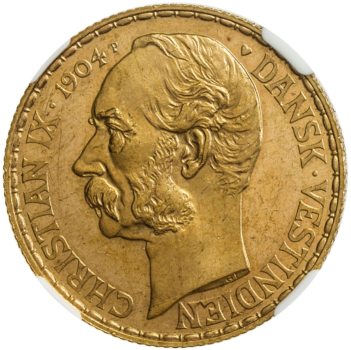 World Coins - The Americas，DANISH WEST INDIES: Christian IX, 1863-1906, AV 10 daler, 1904, KM-73, Fr