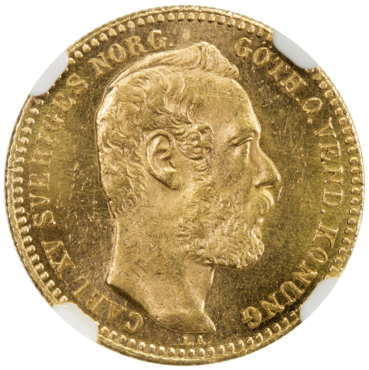 World Coins - Europe，SWEDEN: Karl XV, 1859-1872, AV carolin (10 francs), 1868, KM-716, the obverse d