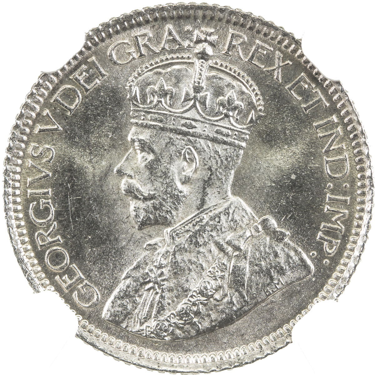 World Coins - The Americas，CANADA: George V, 1910-1936, AR 10 cents, 1928, KM-23a, NGC graded MS63.