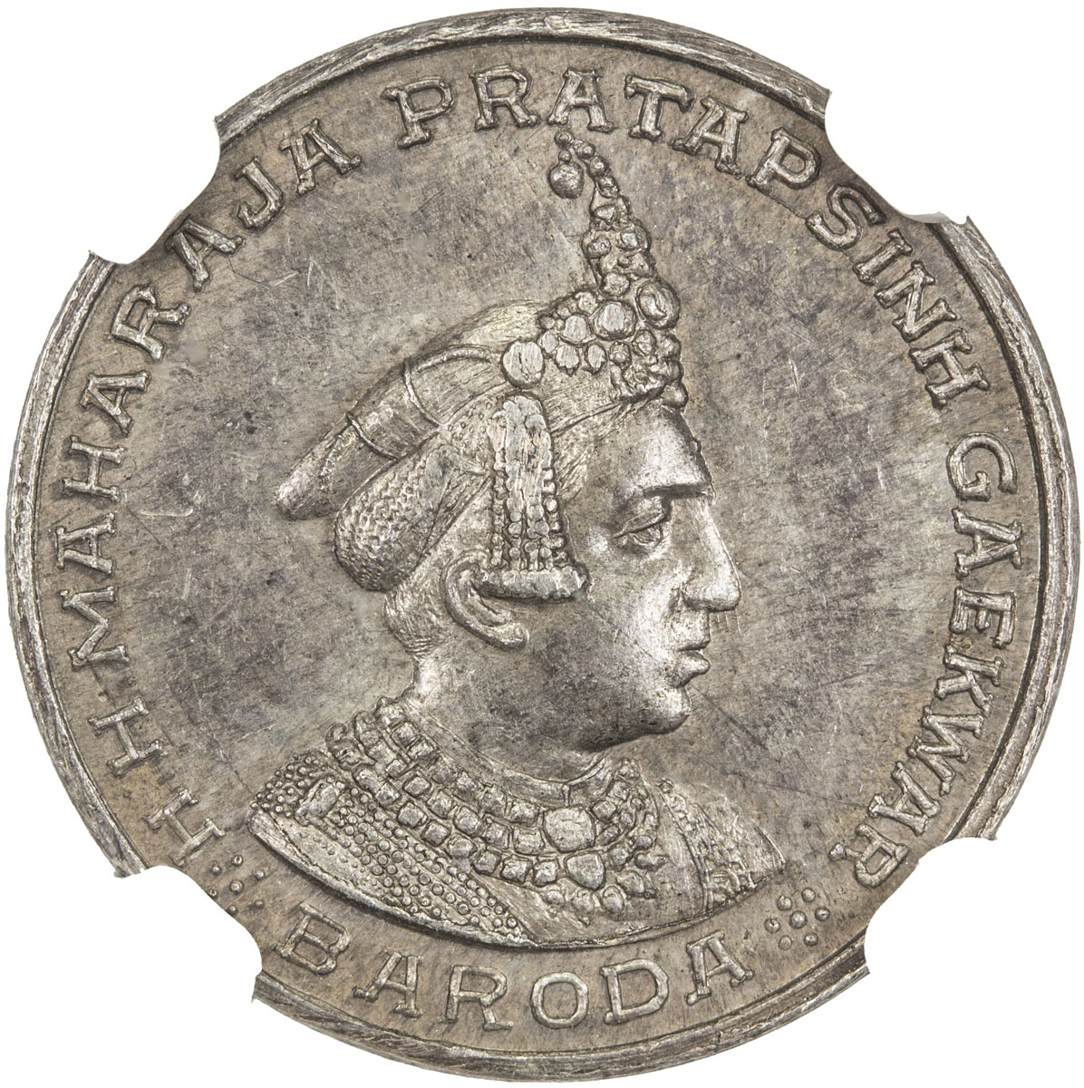 India - Princely States，BARODA: Pratap Singh, 1938-1951, AR 1/3 mohur, VS1995, Y-M40, silver pattern