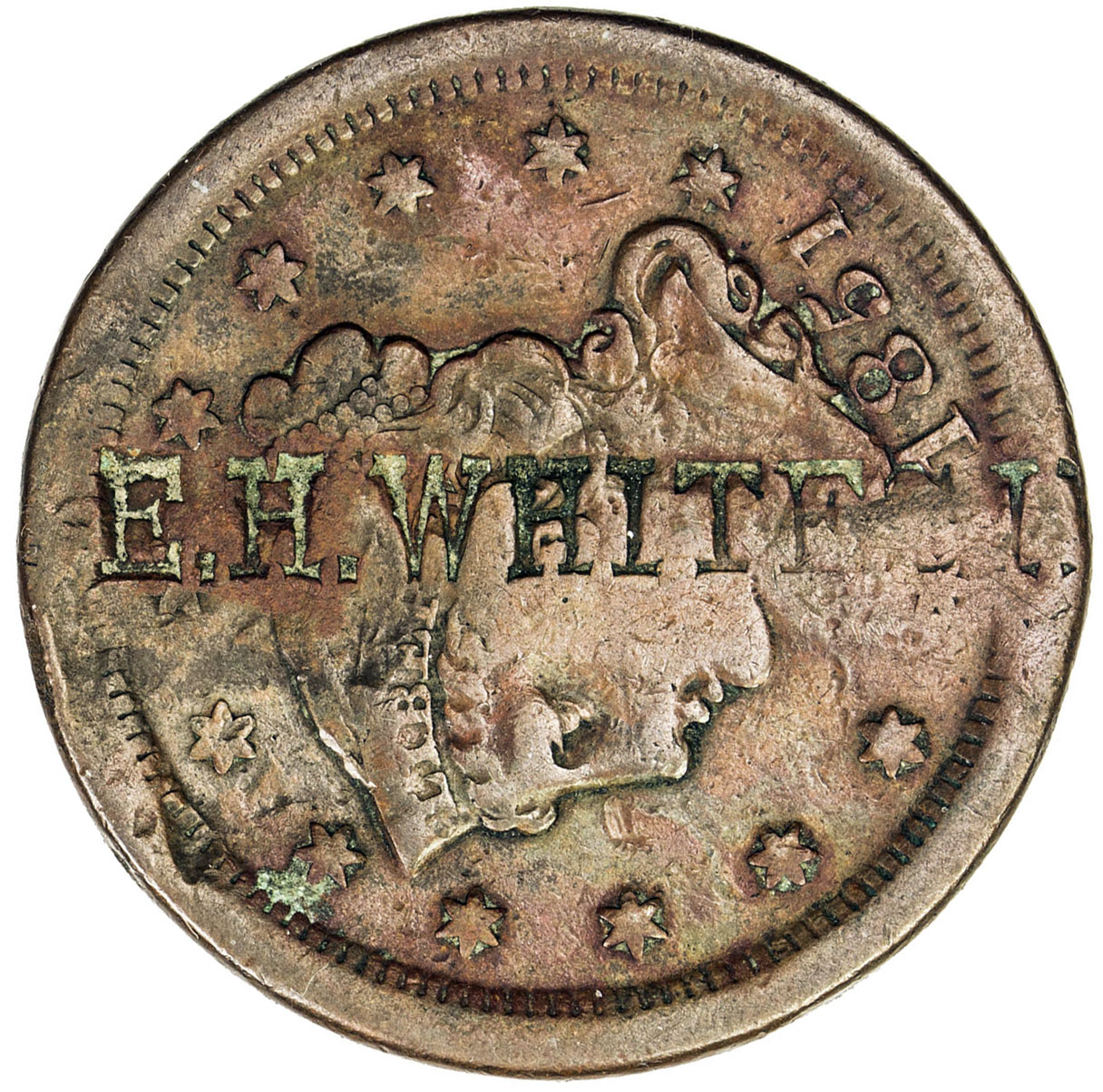 US Coins, Tokens & Medals，UNITED STATES:Brunk W-530, VF, Merchant counterstamp E. H. WHITESIDE eithe