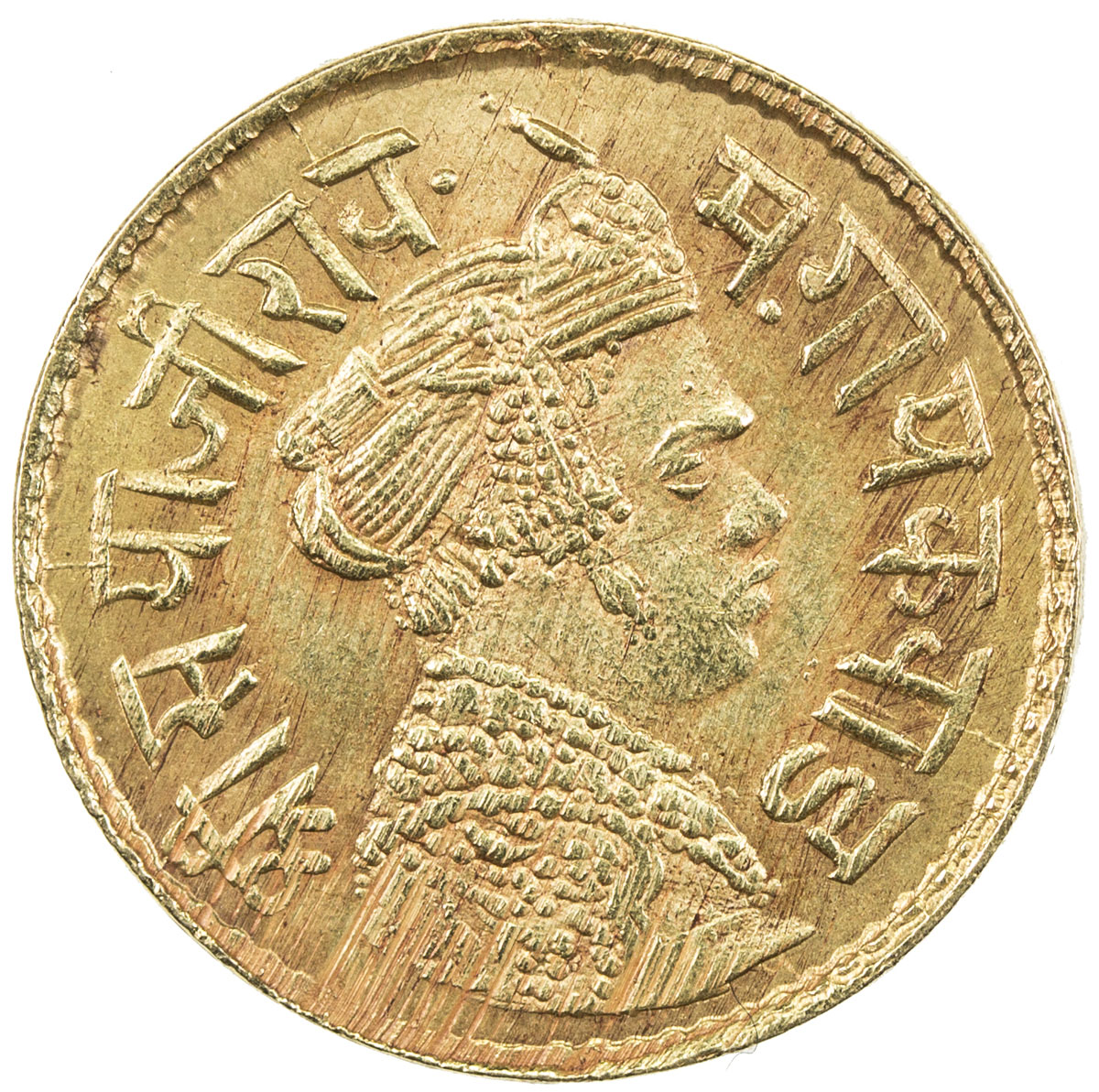 India - Princely States，BARODA: Sayaji Rao III, 1875-1938, AV 1/3 mohur (2.37g), VS1952, Y-38, bold 