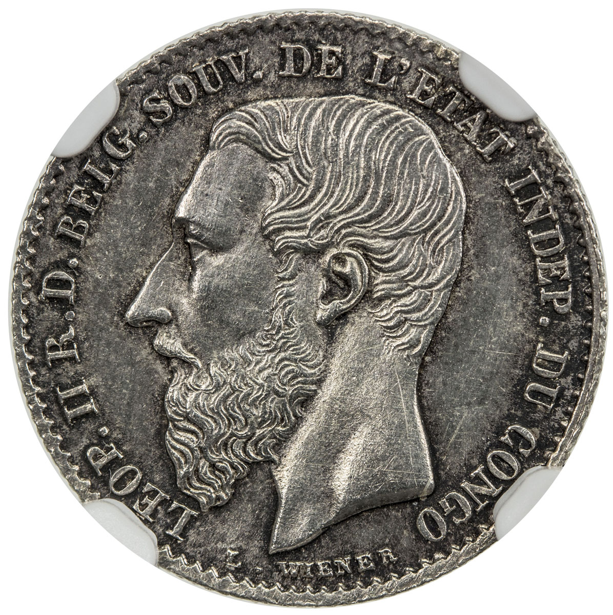 World Coins - Africa，BELGIAN CONGO: Leopold II, 1885-1909, AR 50 centimes, 1887, KM-5, NGC graded MS
