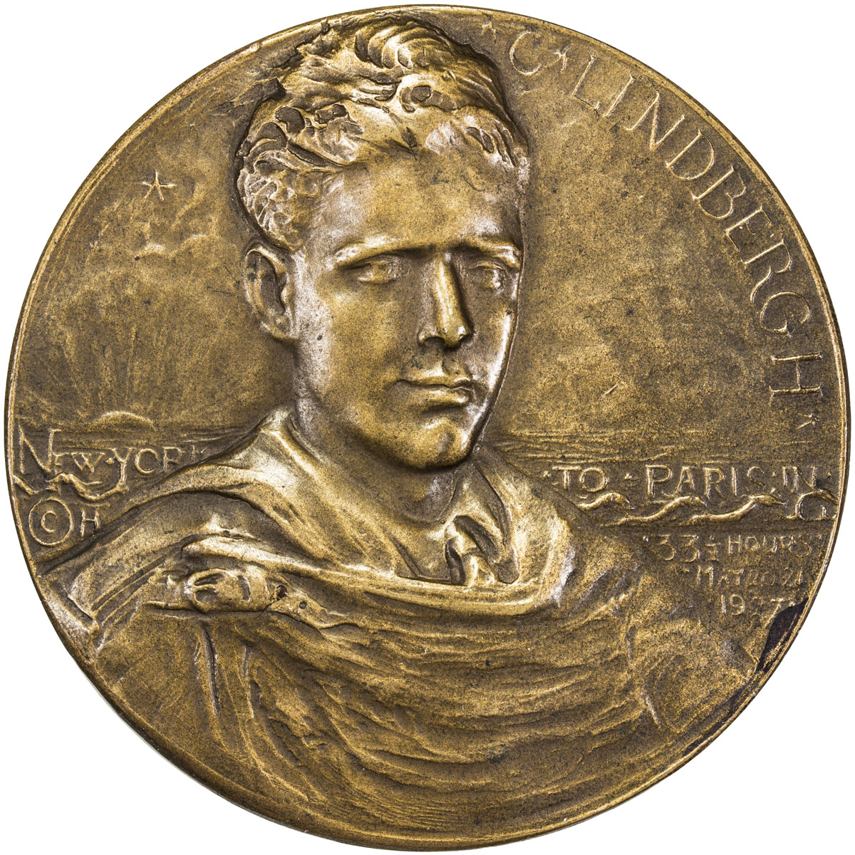 US Coins, Tokens & Medals，UNITED STATES:1927, bronze medal, Choice VF, 69mm bronze medal for Charles