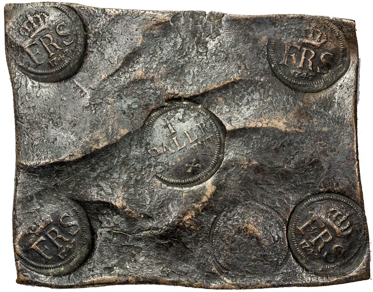 World Coins - Europe，SWEDEN: Frederick I, 1720-1751, AE daler silvermynt, Avesta, 1747, 155x120mm, 