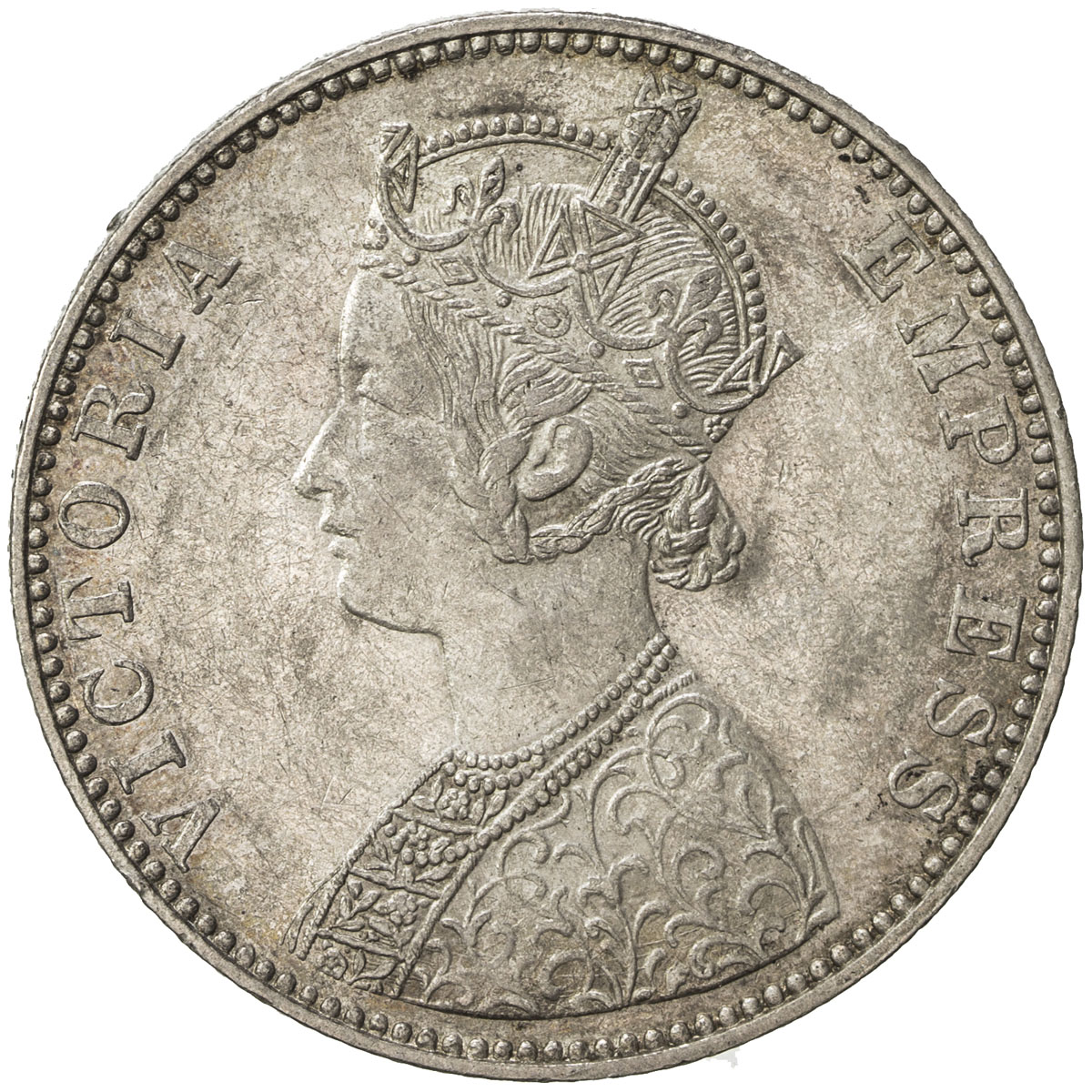 India - Princely States，BIKANIR: Ganga Singh, 1887-1912, AR rupee, 1892, KM-72, with portrait of Que