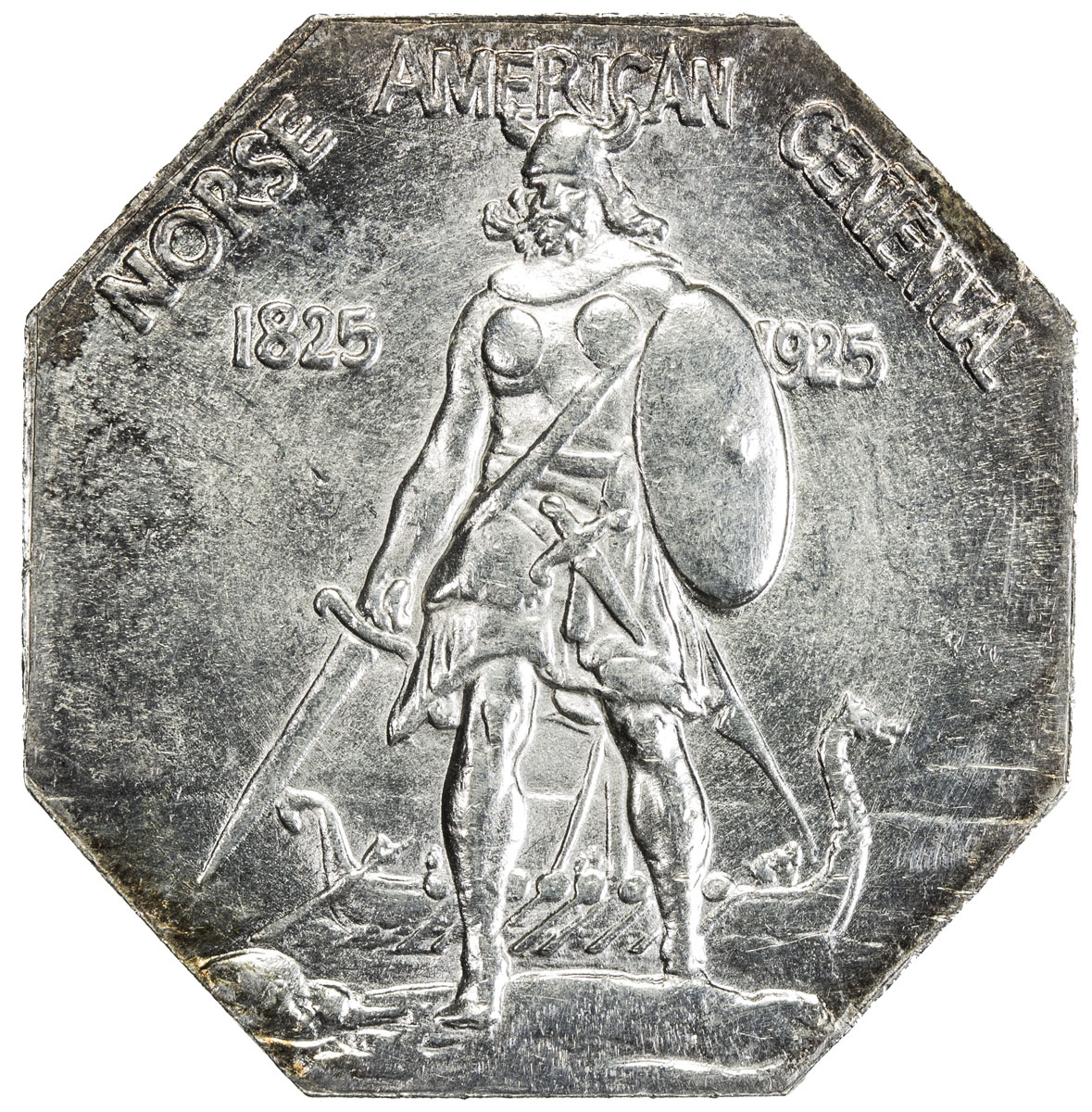 US Coins, Tokens & Medals，UNITED STATES:1925, octagonal silver medal, Unc, Norse American Commemorat