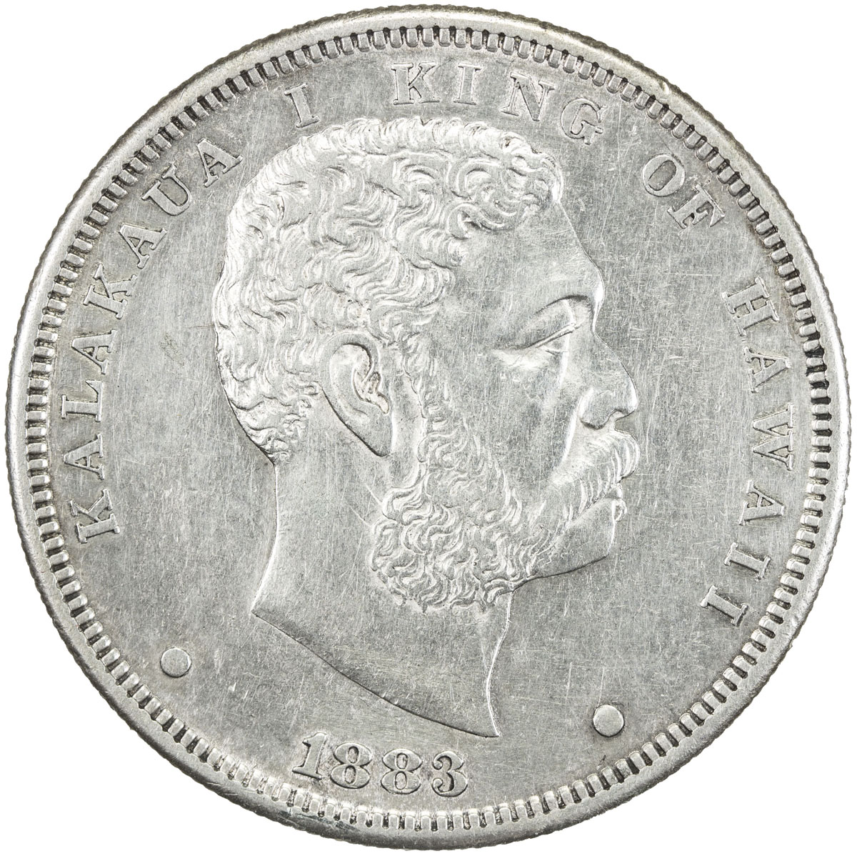 World Coins - Australia & Pacific，HAWAII: Kalakaua, 1874-1891, AR dollar (dala), 1883, KM-7, AU, lig