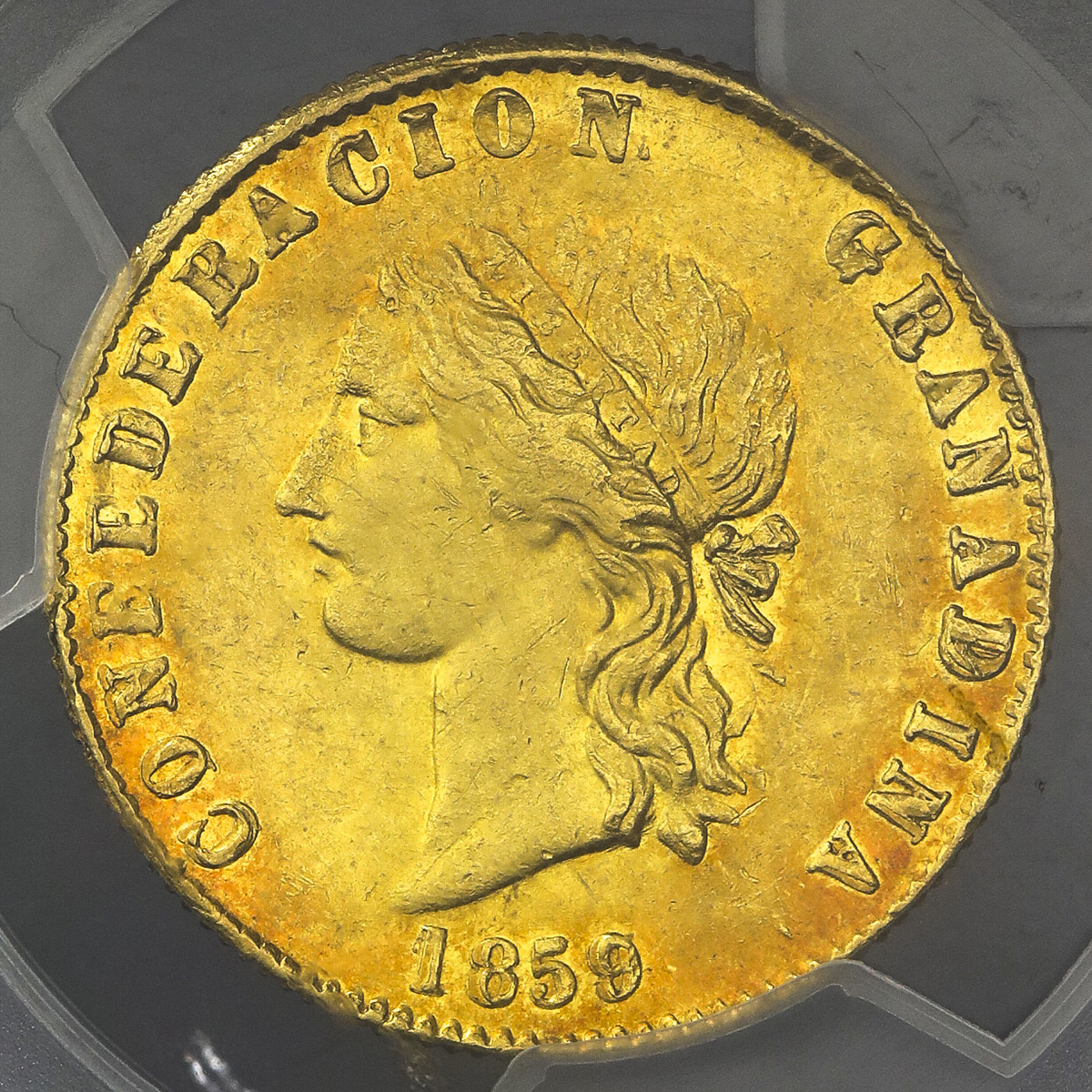 COLOMBIA コロンビア 10Pesos 1859 PCGS-MS61(Finest) AU