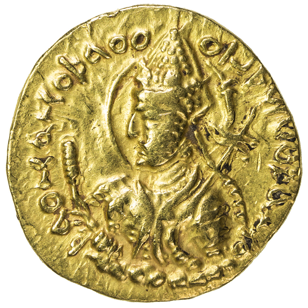 India - Ancient，KUSHAN: Huvishka, ca. 155-187, AV dinar (8.04g), G-286, Mitch-3196/97., half-length 