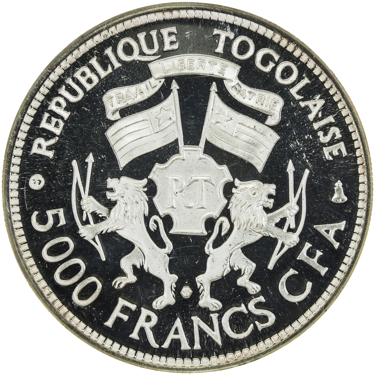 World Coins - Africa，TOGO: AR 5000 francs, 1977, KM-8, for the 10th anniversary of the presidency of