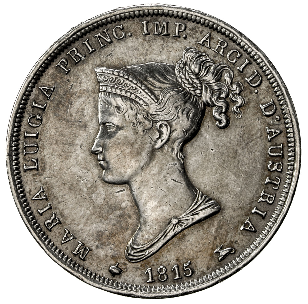 World Coins - Europe，PARMA: Maria Luigia, 1815-1847, AR 2 lire, 1815, Cr-29, lightly polished, reton