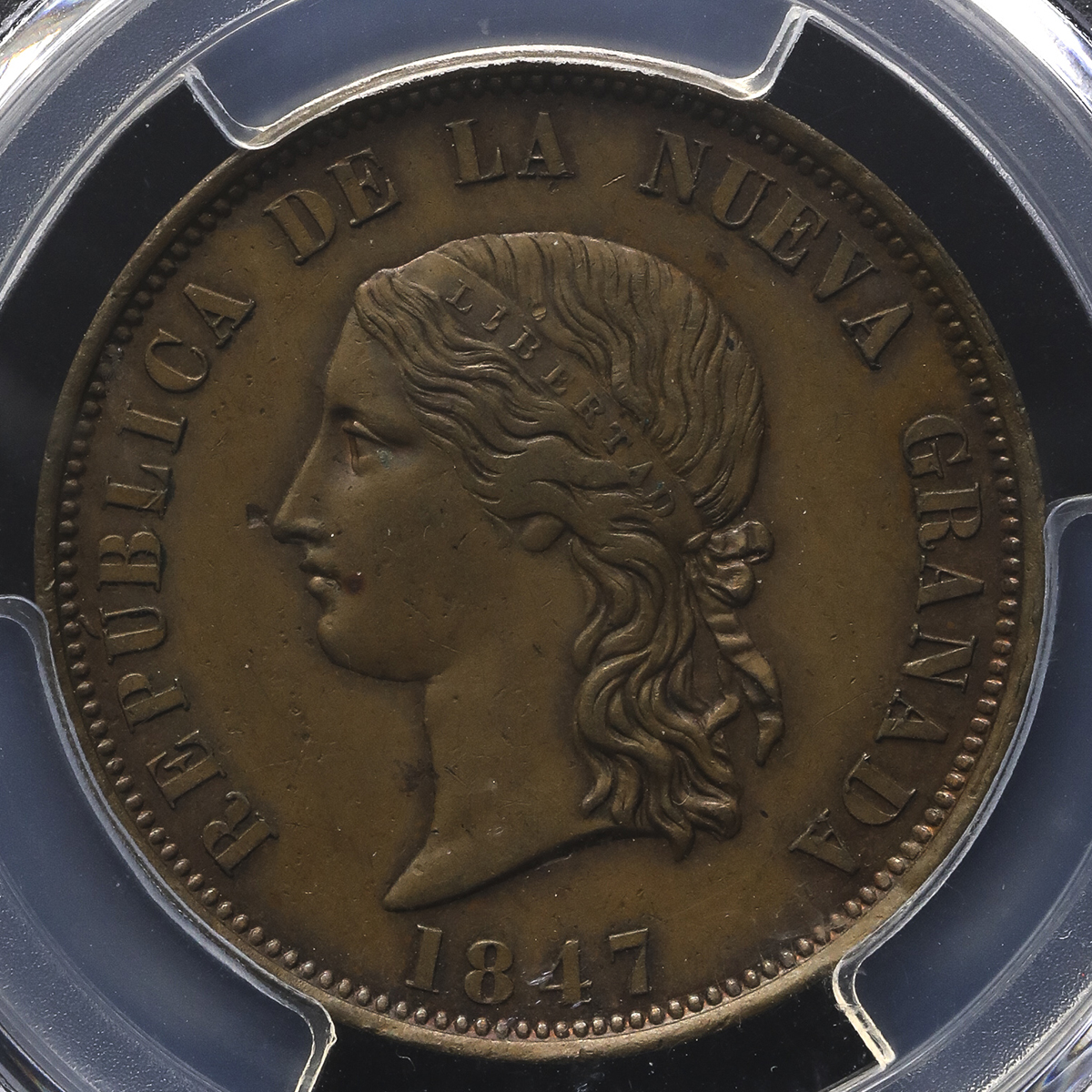 COLOMBIA コロンビア Pattern 16Pesos in Copper 1847 PCGS-SP58 见本打 EF+