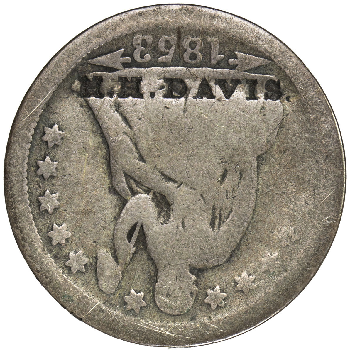 US Coins, Tokens & Medals，UNITED STATES:Brunk D-150, VF, Merchant counterstamp M. H. DAVIS on Seated