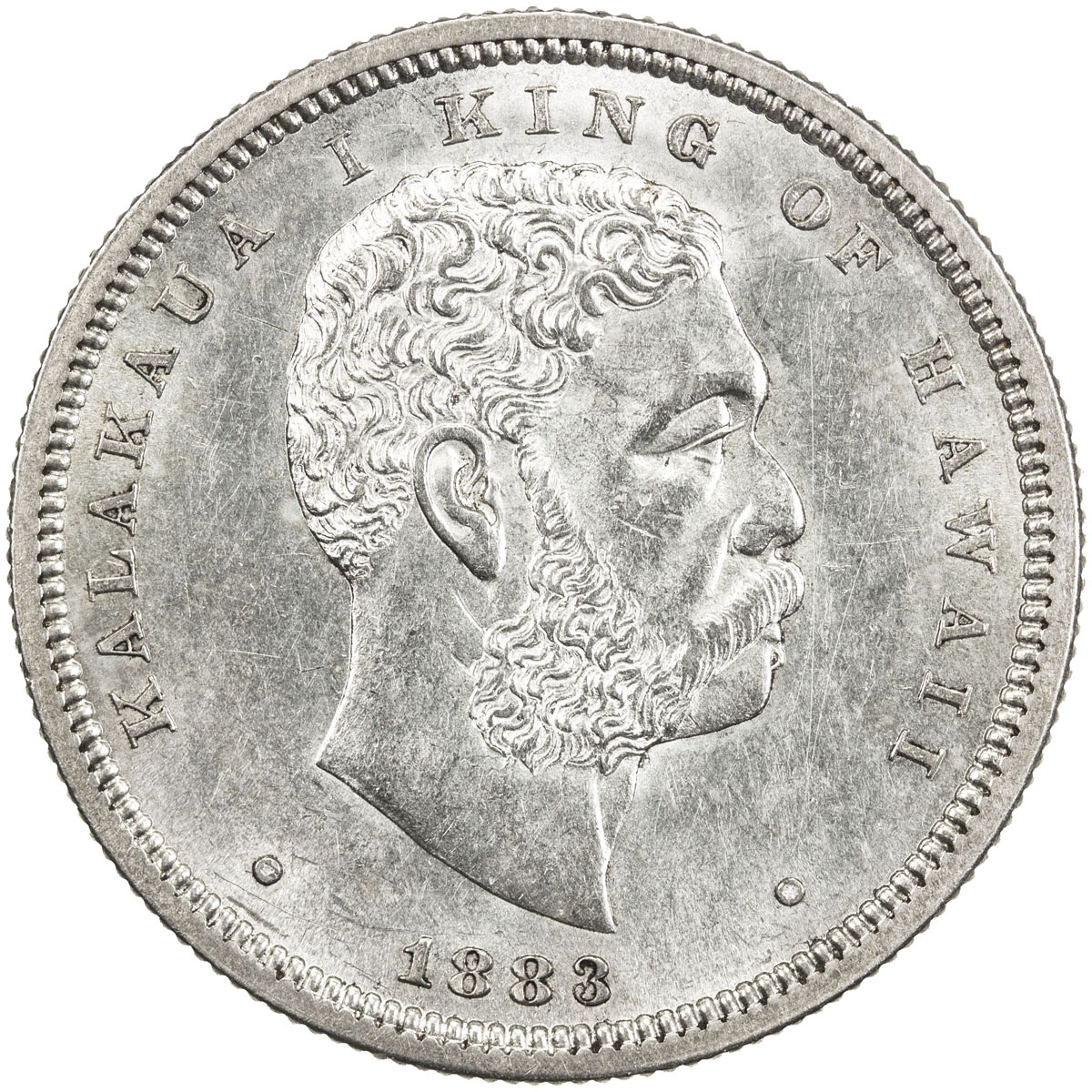 World Coins - Australia & Pacific，HAWAII: Kalakaua, 1874-1891, AR half dollar (hapalua), 1883, KM-6,