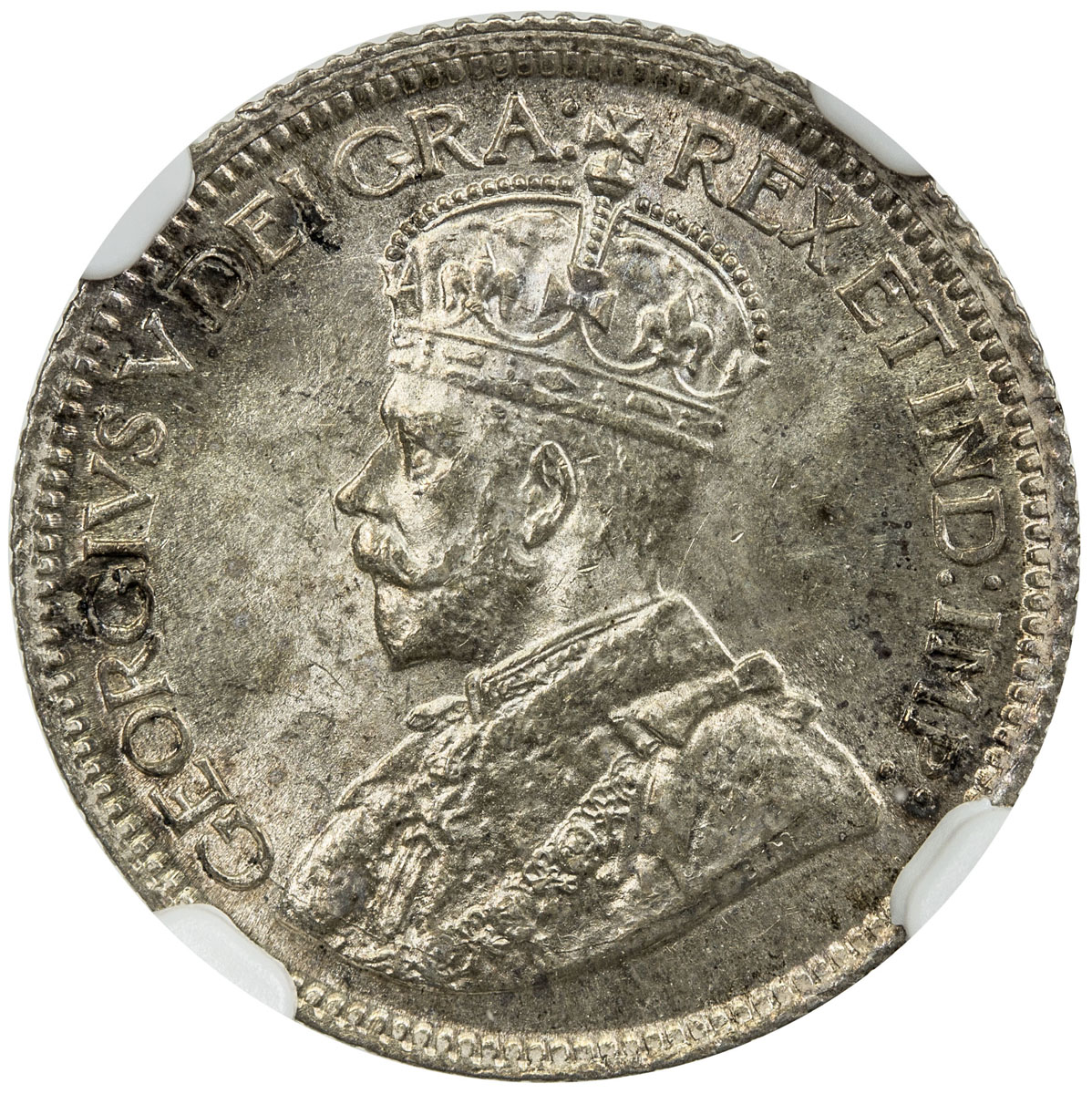 World Coins - The Americas，CANADA: George V, 1910-1936, AR 10 cents, 1921, KM-23a, NGC graded MS64.