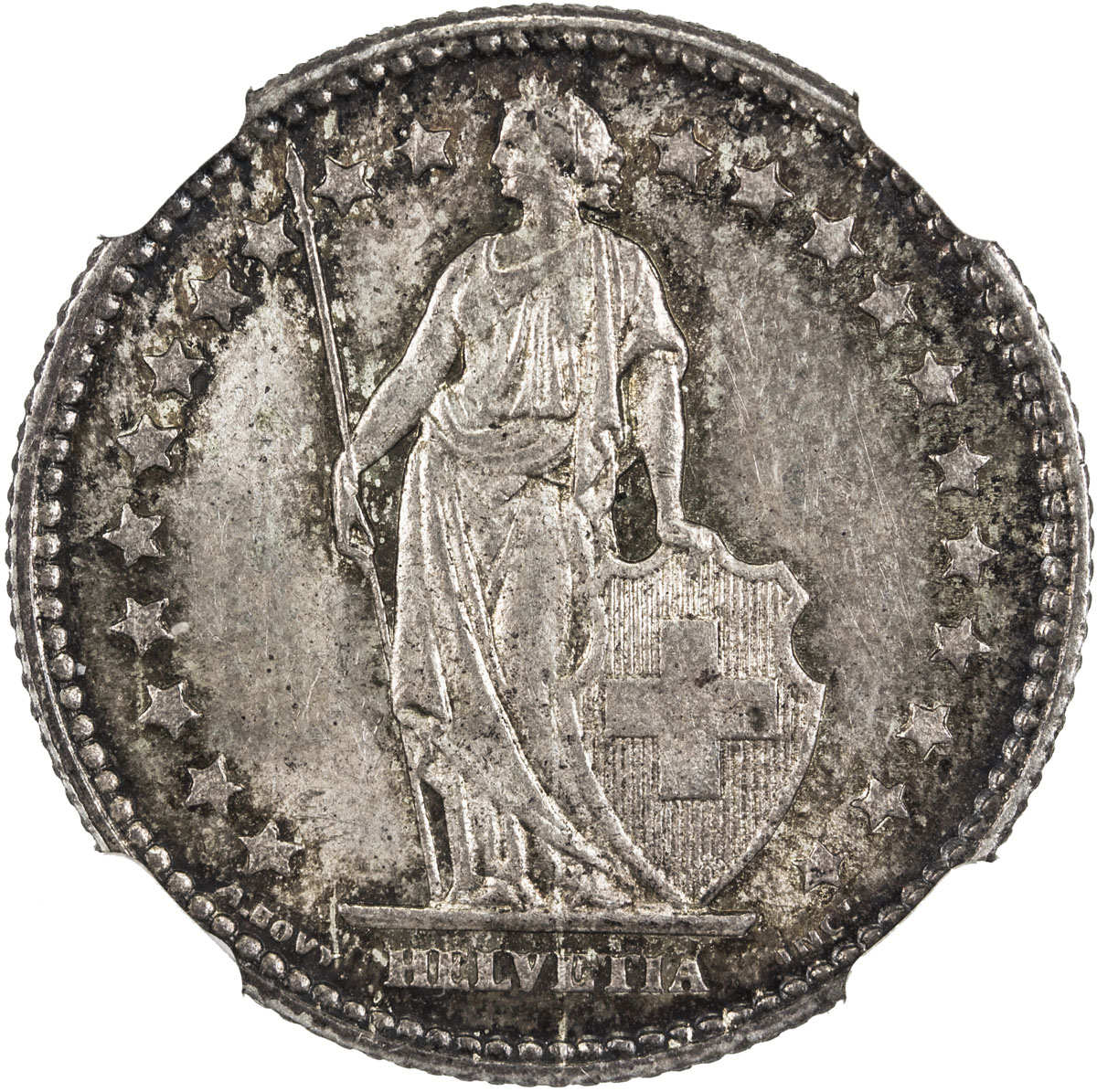 World Coins - Europe，SWITZERLAND: AR franc, 1906-B, KM-24, toned, NGC graded MS63, ex Mike Edwards C