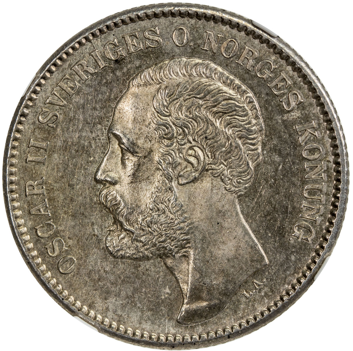 World Coins - Europe，SWEDEN: Oscar II, 1872-1907, AR 2 kronor, 1876, KM-742, initials EB, narrow dat