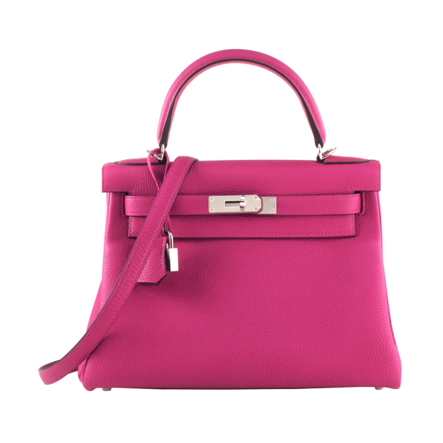 HERMÈS, 2018，全新紫玫瑰色TOGO小牛皮28公分RETOURNE凱莉包II附鈀金配件