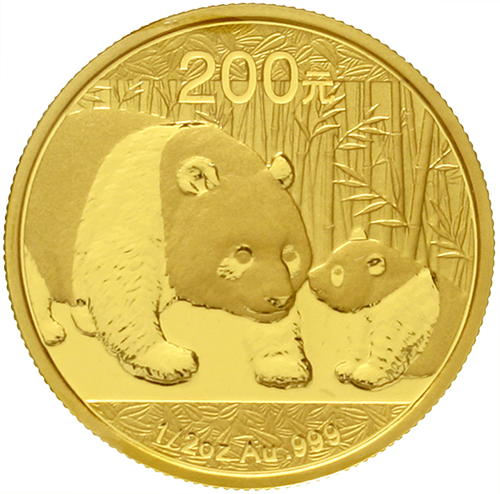 2001年熊猫纪念金币1/2盎司 完未流通