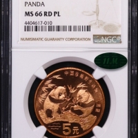  1993年中国珍稀野生动物纪念5元大熊猫精制 NGC MS 66