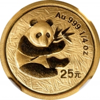  2000年熊猫纪念金币1/4盎司 NGC MS 70 CHINA. 25 Yuan, 2000. Panda Series.