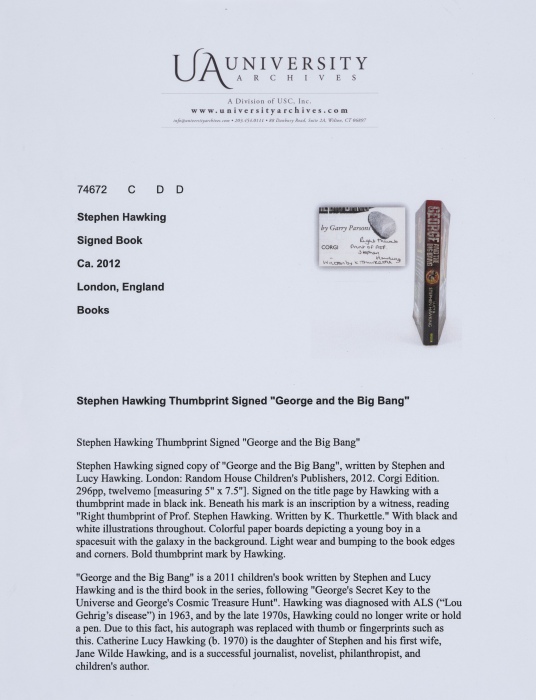  霍金 亲笔签名书