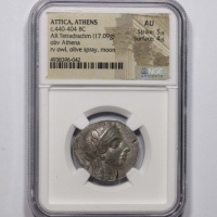  古希腊雅典娜城邦阿提卡头盔雅典娜银币一枚 NGC AU 4938396-042 重17.09g 