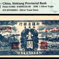  民国三十八年（1949年），新疆省银行银圆票壹圆