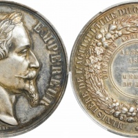 1865年拿破仑三世巴黎造币厂大型银样章。PCGS SP62