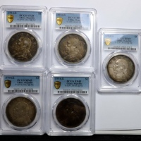  民国三年袁世凯像壹圆银币一组五枚 PCGS XF45/VF35 88129831/88129833/88129828/88129830/88129829 原味包浆 