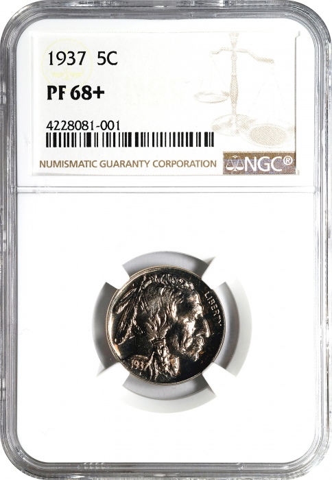  1937年水牛镍币 NGC PF 68+ 1937 Buffalo Nickel