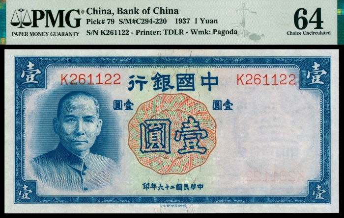  民国二十六年（1937年），中国银行壹圆