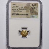  古希腊吕底亚狮子图琥珀金币一枚 NFC CH VF 6156807-005 重4.71g 