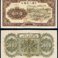  1951年中国人民银行发行第一版人民币伍仟圆牧羊