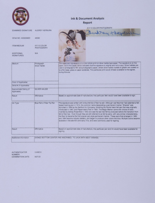  “人间天使”奥黛丽·赫本 亲笔签名照片