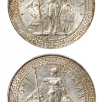  1909、1910站人壹圆银币一组二枚 PC：MS62
