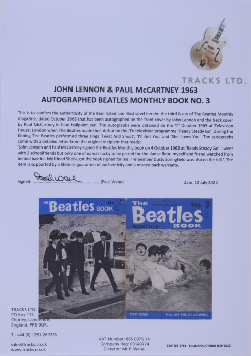  约翰·列侬、保罗·麦卡特尼亲笔签名《披头士乐队》月刊第三本