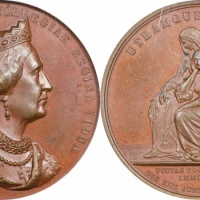  1873年瑞典女王登基铜样章。PCGS SP62
