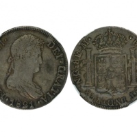  1821年费尔南多七世像双柱8R银币，NGC AU55