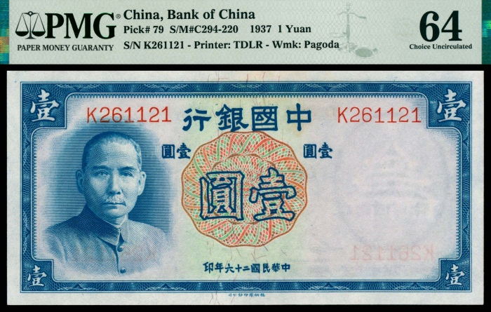  民国二十六年（1937年），中国银行壹圆