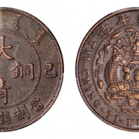  己酉大清铜币二十文大清龙 PCGS XF Details