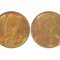 1938年埃及1/2密尔铜镀金样币，KM-357，PCGS SP65RB，Kings Norton Mint藏品