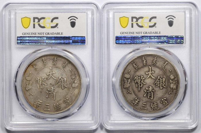  宣统三年大清银币壹圆一组二枚 PCGS AU/XF Detail 88130016/88130015 