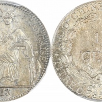  1913年法属印度支那坐洋 10分银币。PCGS MS67
