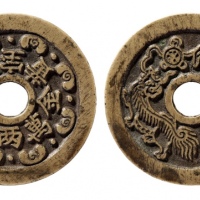  清代招财进宝黄金万两苏炉圆孔花钱 极美品